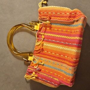 Multicolor Patterned Handbag with Fringe